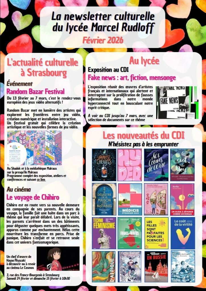 La « newsletter culturelle » du lycée Marcel Rudloff